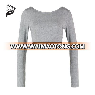 Text Waistband Long Sleeve Top Woman Gym Clothes