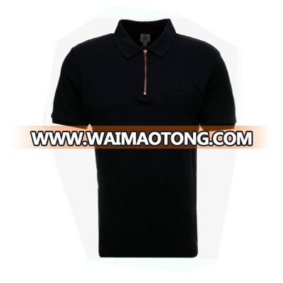 Matel Zipper Short Sleeve Black Mens Polo Shirt