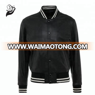 Mens PU leather jackets black bomber jackets with RIb neck & cuff