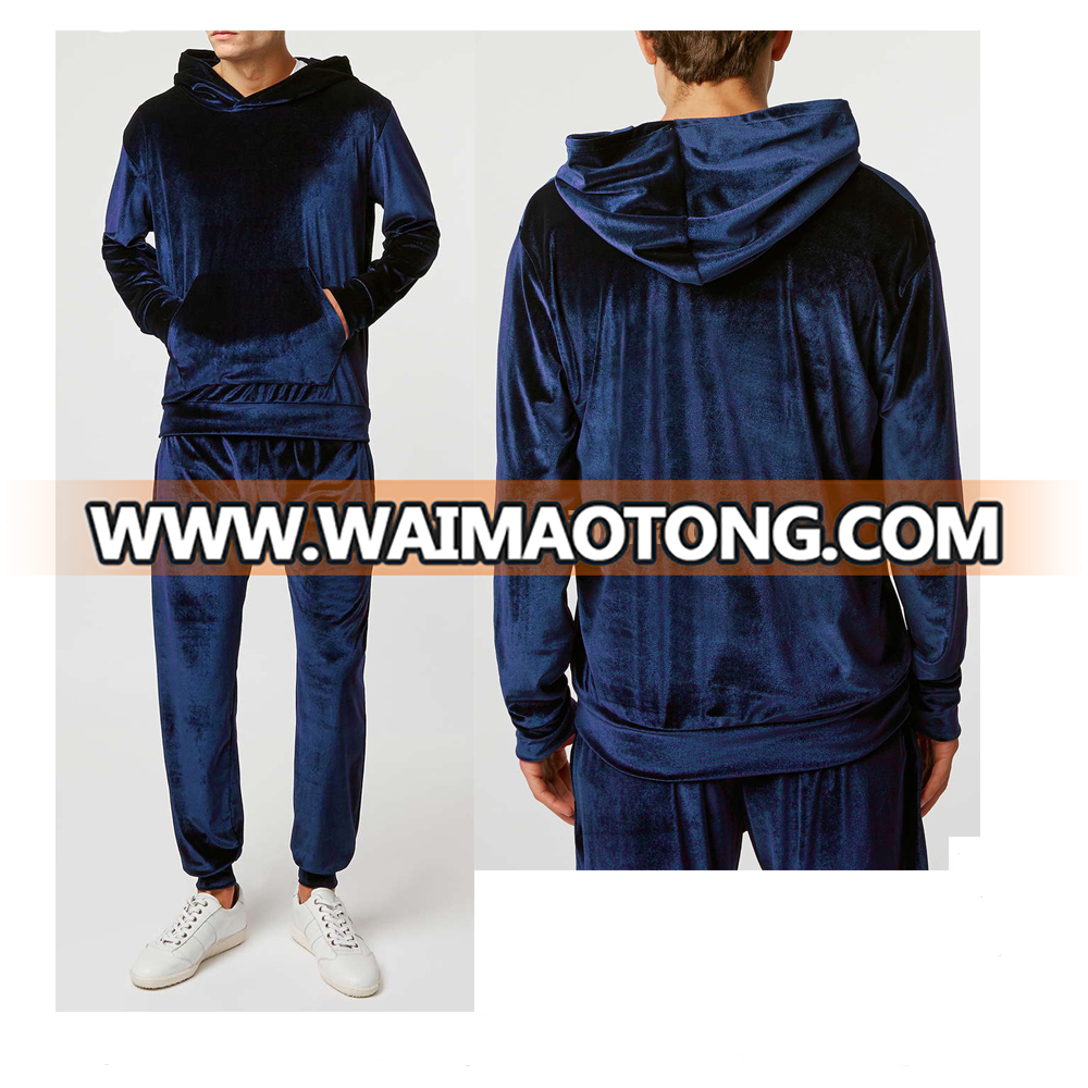 men's Navy Velvet Hoodies set 2016 best selling TOP quality athletic tailored mens velvet tracksuits